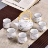 创意时尚简约白瓷带竹艺托盘日式功夫茶具6件套茶壶茶杯茶盘